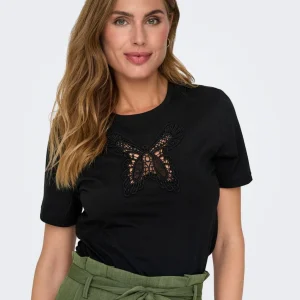 T-SHIRT NOIR PAPILLION ONLY POUR FEMME