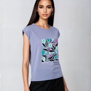 T-shirt mauve et imprimé ms pour femme