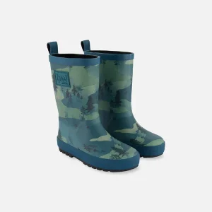 BOTTE DE PLUIE GARÇON, IMPRIMÉ SAPINS VERT ET BLEU