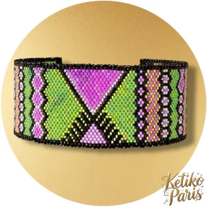Vertical Peyote Pattern - Bracelet GEOMETRIK vert et violet
