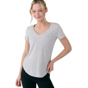 T-SHIRT COL V FEMME, DYNAMIC RAYURE GRIS