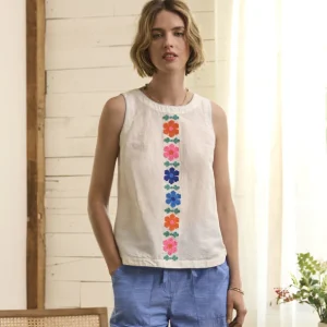 CAMISOLE POUR FEMME, TESSA FLEURS BRODÉES BLANC