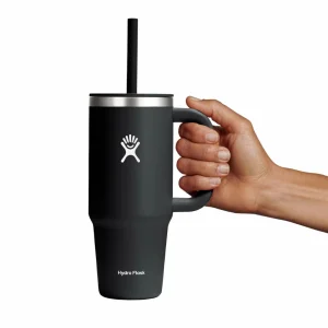 BOUTEILLE 24 OZ ISOTHERME AVEC POIGNÉE & PAILLE, NOIR