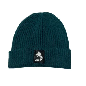 Tuque cotelée à rebord et logo de loup