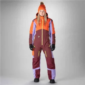 ENSEMBLE MOTONEIGE 1 PIÈCE FEMME, YUKON ORANGE, BOURGOGNE & LILAS