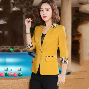 Blazer Femme Imprimé Léopard Jaune