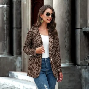 Blazer Femme Léopard à Boutons