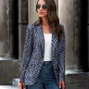Blazer Léopard Femme à Boutons Bleu