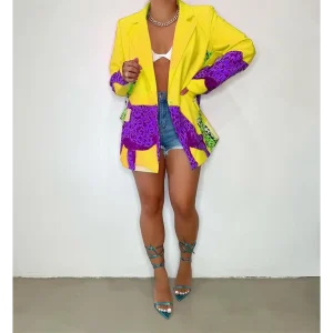 Blazer Léopard Patchwork Jaune