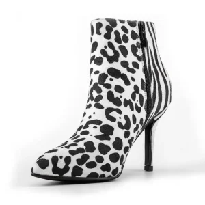 Bottines Imprimées Léopard à Talons Blanches