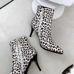 Bottines Léopard Blanches à Talons