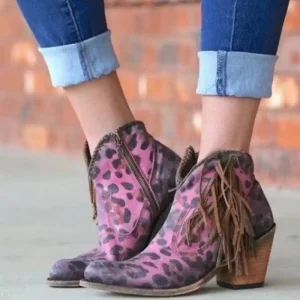 Bottines Léopard Femme Roses à Franges