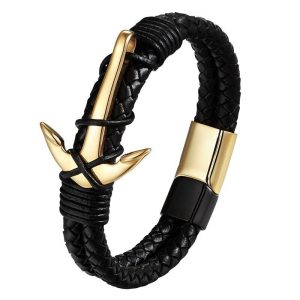 BRACELET ANCRE HOMME CUIR - (MARIN)