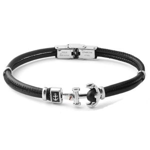 BRACELET ANCRE NOIR HOMME - (CUIR)
