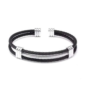 BRACELET CÂBLE ACIER NOIR HOMME - (JONC)