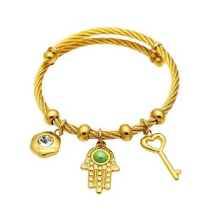 BRACELET CÂBLE ACIER & OR FEMME - (JONC)