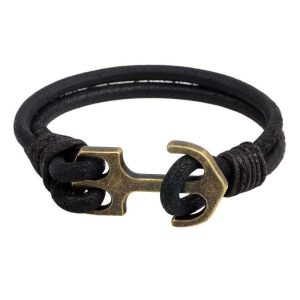 BRACELET CUIR ANCRE HOMME - (MARIN)
