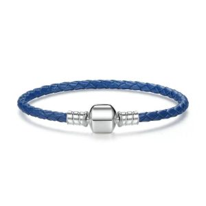 BRACELET CUIR BLEU FEMME - (ARGENT)