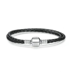 BRACELET CUIR DOUBLE TOUR FEMME - (ARGENT)