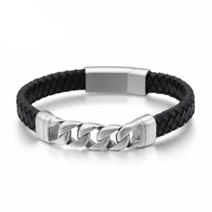 BRACELET CUIR ET ARGENT HOMME