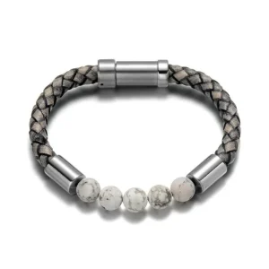 BRACELET CUIR ET PERLES HOMME - (TRESSÉ)