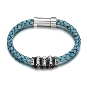 BRACELET CUIR FAIT MAIN HOMME - (ACIER)