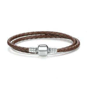 BRACELET CUIR FEMME 2 TOURS - (ARGENT)