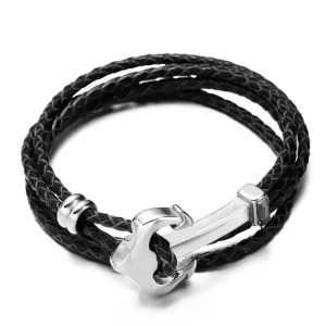 BRACELET CUIR HOMME ANCRE - (MARINE)