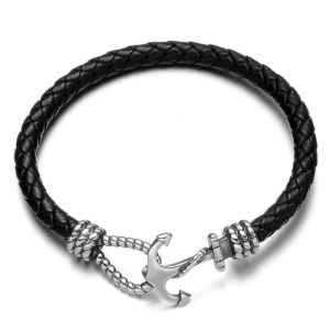 BRACELET CUIR HOMME ANCRE MARINE - (BATEAU)