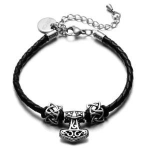 BRACELET CUIR HOMME AVEC ANCRE - (MARINE)