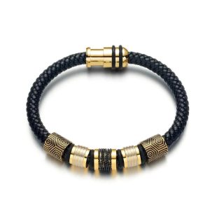 BRACELET CUIR HOMME LUXE - (ACIER)