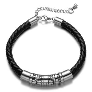 BRACELET CUIR HOMME RÉGLABLE - (ACIER)