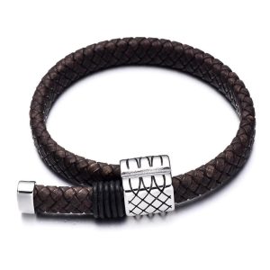 BRACELET CUIR TRESSÉ HOMME - (ACIER)
