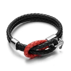 BRACELET EN CUIR ANCRE HOMME - (MARIN)