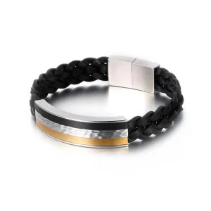 BRACELET EN CUIR TRESSÉ POUR HOMME - (ACIER)