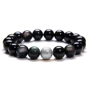 BRACELET FEMME PERLES NOIRES - (BOULE)
