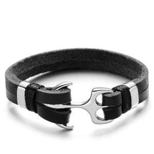 BRACELET HOMME ANCRE CUIR - (MARIN)