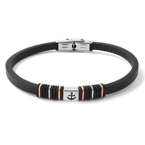 BRACELET HOMME ANCRE NOIR - (CUIR)