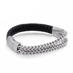 BRACELET HOMME ARGENT CUIR