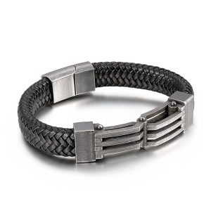 BRACELET HOMME CUIR - (ACIER)