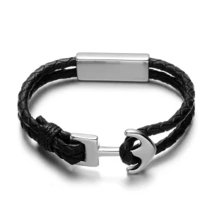 BRACELET HOMME CUIR ANCRE - (MARINE)