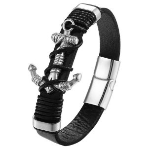 BRACELET HOMME CUIR ANCRE MARINE - (BATEAU)