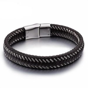 BRACELET HOMME CUIR ARGENT
