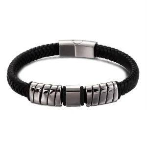 BRACELET HOMME EN CUIR TRESSÉ - (ACIER)