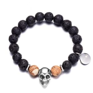 BRACELET HOMME PERLES DE LAVE - (PIERRE)
