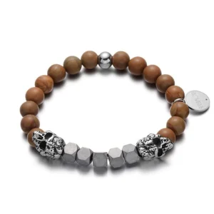BRACELET HOMME PERLES MARRONS - (BOIS)