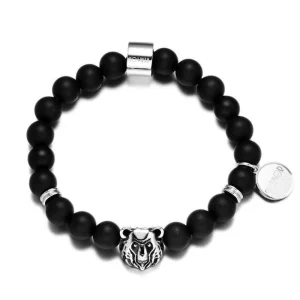 BRACELET HOMME PERLES NOIRES - (BOULE)