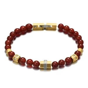 BRACELET HOMME PERLES ROUGES - (BOULE)