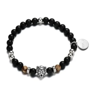 BRACELET HOMME PERLES TÊTE DE LION - (PIERRE)