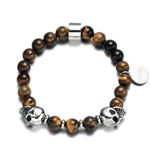 BRACELET HOMME PERLES TÊTE DE MORT - (CRÂNE)